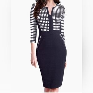 HOMEYEE Colorblock V-Neck 3/4 sleeve dress Sz 18